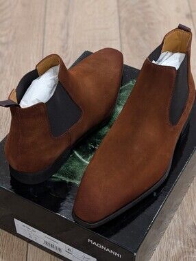 $495 Mens Magnanni "Shaw" Suede Chelsea Boots Cognac US 12